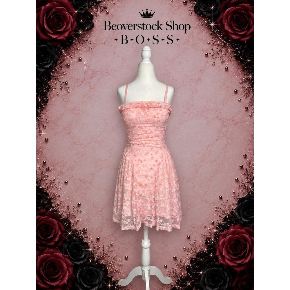 Preowned Madden Girl Pink Floral Lace Cowl Neck Mini Dress – Size Small